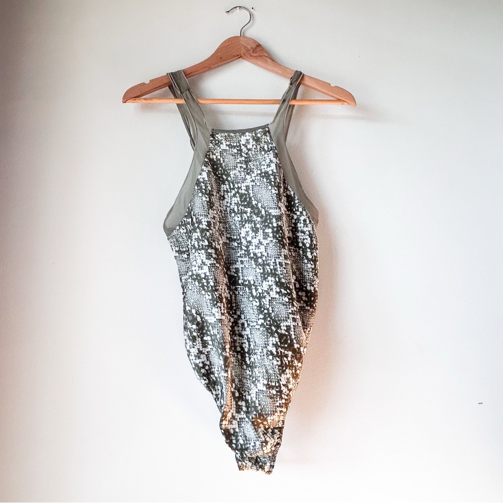 Free People Intimately Bodysuit Moss Green Night Out Snakeskin Small